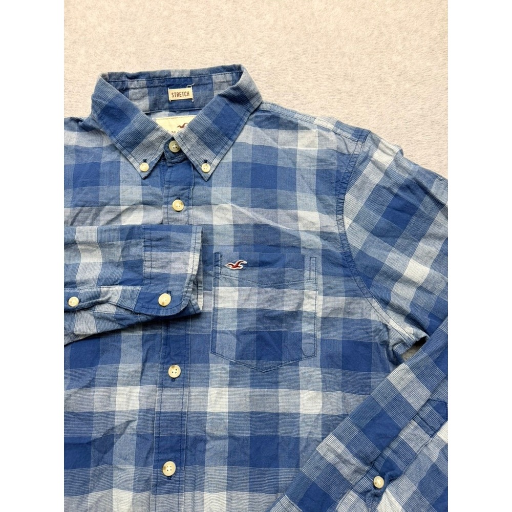 Hollister Mens Blue Plaid Epic Flex Stretch Button Down Shirt Long Sleeve Medium